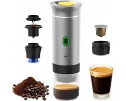 Draagbaar koffiezetapparaat, 3-in-1 elektrisch koffiezetapparaat, geschikt voor koffiecapsules en gemalen koffie, ondersteunt koud zetten en verwarmen (zilver).