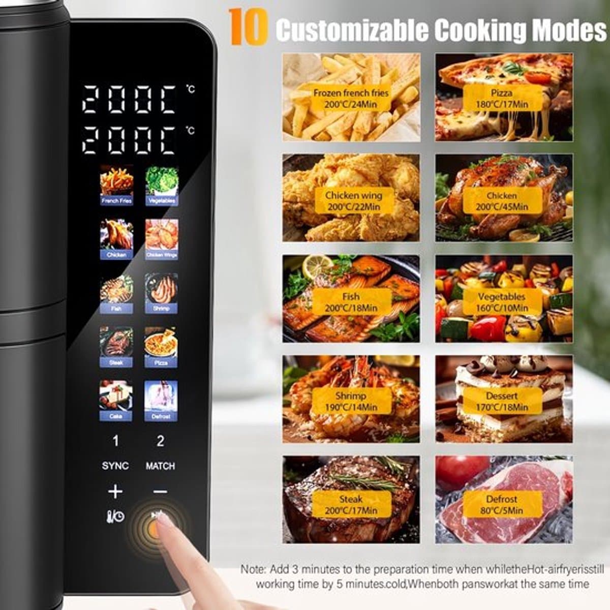 Airfryer – Heteluchtfriteuse – Dubbele Mand – Dubbele Lade – XXL Heteluchtoven – 11L Capaciteit – Verticaal Stapelbaar – PFAS-vrij – 2800W – 10 Kookprogramma’s – Sync & Match Functie — afbeelding 1