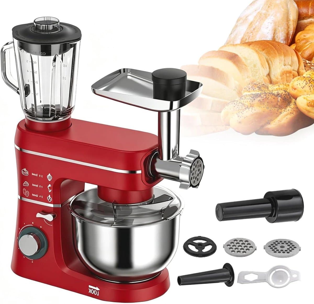 Keukenmachine - Mixer - Bakken en Koken - 5-in-1 Functies - 10 Liter Kom - Rood — afbeelding 1