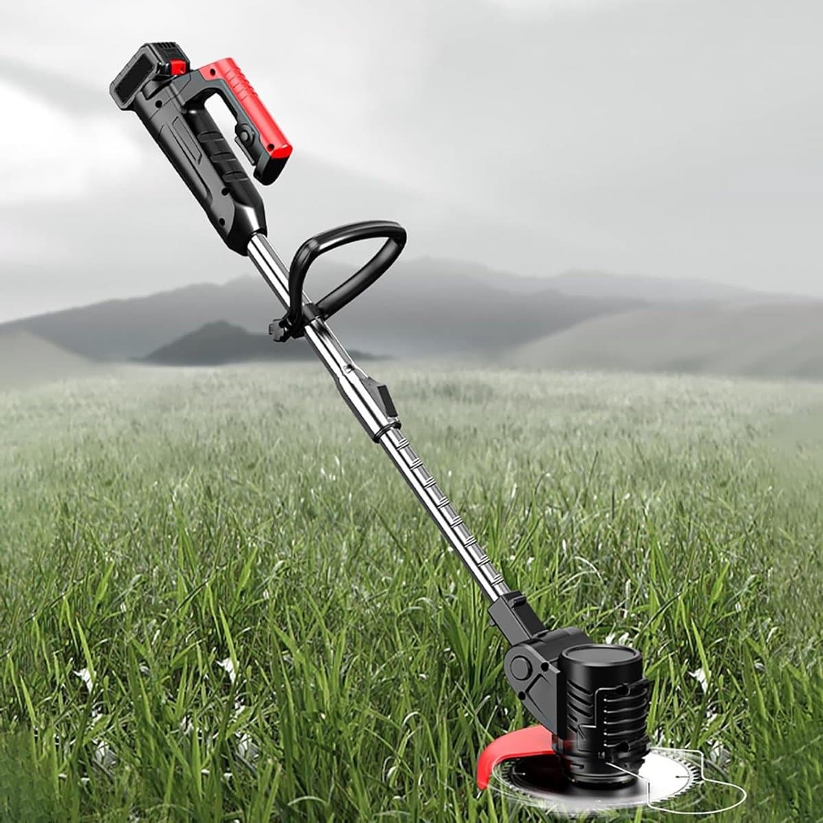 Elektrische Grasmaaier - Handgrasmaaier Tuinmaaier - Gazon Onderhoud - Draadloos Werken - 35 cm Snijbreedte - Zwart — afbeelding 1