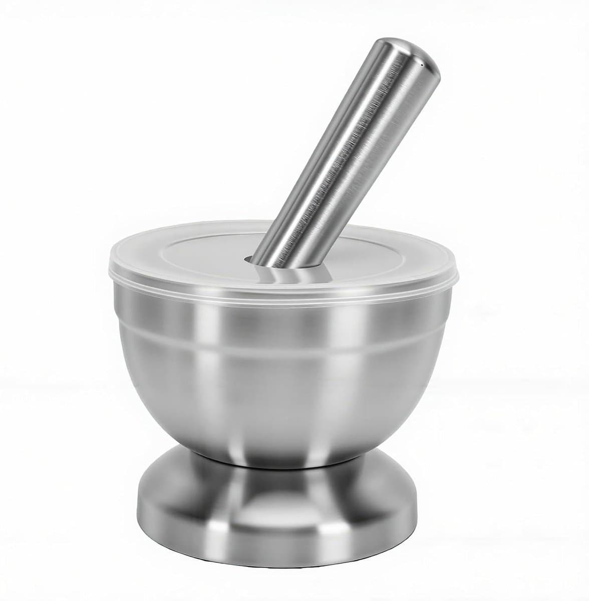 Keukenmachine Set - Vijzel Stampen - Ingrediënten Verwerken - Antislip Basis - 13 cm Hoog - Zilver — afbeelding 1