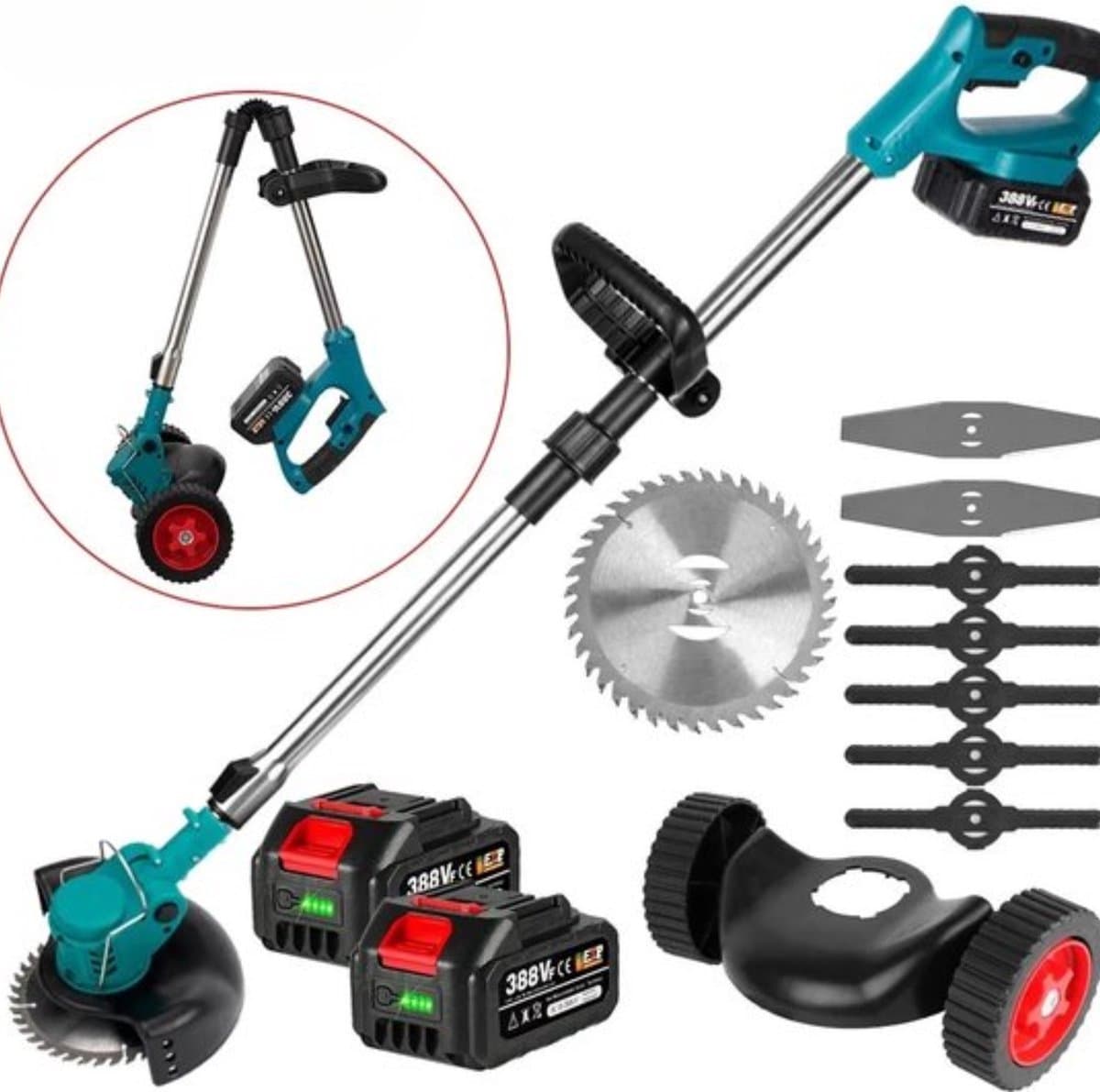 Ontkruidborstel - Draadloos - 2 accu's - Grasmaaier - Elektrisch - Grastrimmer - Opvouwbaar - Blauw — afbeelding 1