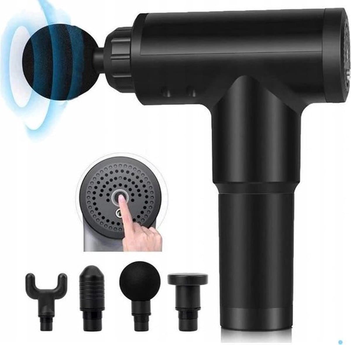 Compacte massage pro gun - 4 opzetstukken - 6 snelheden - diepe spierstimulatie - lichtgewicht - stil en draagbaar - zwart — afbeelding 1