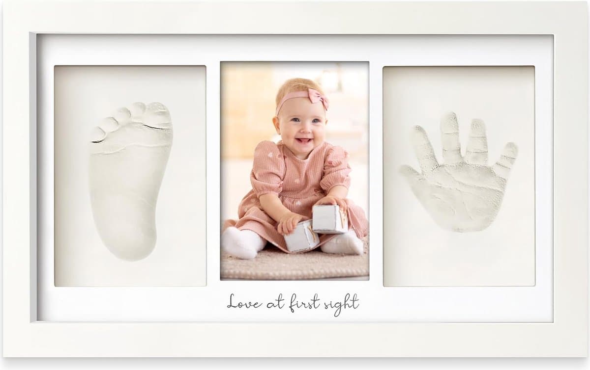 Baby handafdruk en voetafdrukset, gipsafdruk baby hand en voet voor pasgeborenen, handafdruk baby fotolijst, voetafdruk baby gipsafdruk set, baby douche baby afdruk (Alpine White) — afbeelding 1