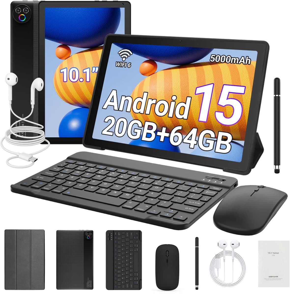 Hotlight KB1001L - Android 15 Tablet - 10.1 inch - 20(3+17)GB RAM/64GB ROM - Met Toetsenbord, Muis, Oordopjes & Bescherming – 5000mAh - Zwart — afbeelding 1