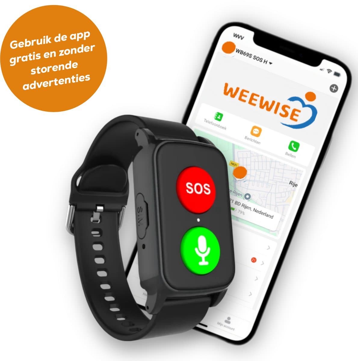 Weewise WS69 - GPS Horloge Senior - Smartwatch voor Ouderen - Persoonlijke alarmen - alarm horloge ouderen - GPS Horloge Alzheimer - Valdetectie — afbeelding 1