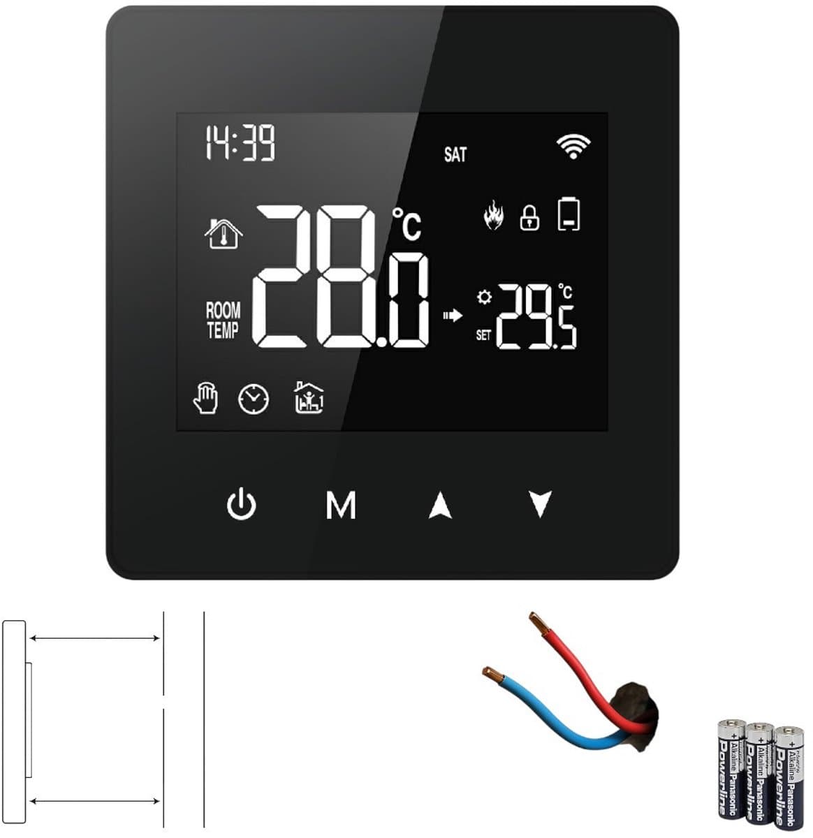 Wifi Opbouw Thermostaat | Touchscreen bediening | Wifi | Opbouwmontage | CV aan/uit systemen | Tuya Smart Life | Open raam detectie | Zwart — afbeelding 1