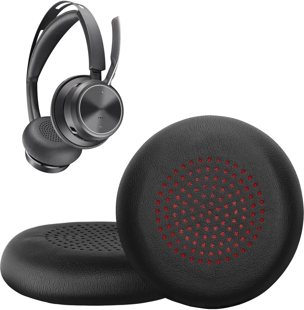 kwmobile 2x oorkussens geschikt voor Plantronics Voyager Focus / B825 / 4210 / 4220 / BlackWire 5200 / 7225 - Earpads voor koptelefoon in zwart — afbeelding 1
