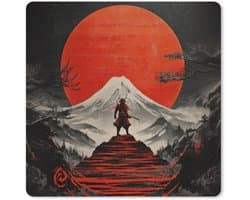 Muismat XXL 60x60 cm - Bureau onderlegger - Bureau mat Krijger - Rode trappen - Zon - Berg - Bureaumat - Gaming mousepad xl - Bureaulegger groot - Computer deskmat