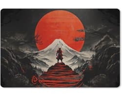 Muismat XXL 120x80 cm - Bureau onderlegger - Bureau mat Krijger - Rode trappen - Zon - Berg - Bureaumat - Gaming mousepad xl - Bureaulegger groot - Computer deskmat
