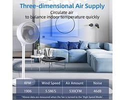 Mobiele Staande Ventilator met Oscillatie en 3 Snelheden - 50 W - 7 Inch - Perfect voor Slaapkamer en Thuis