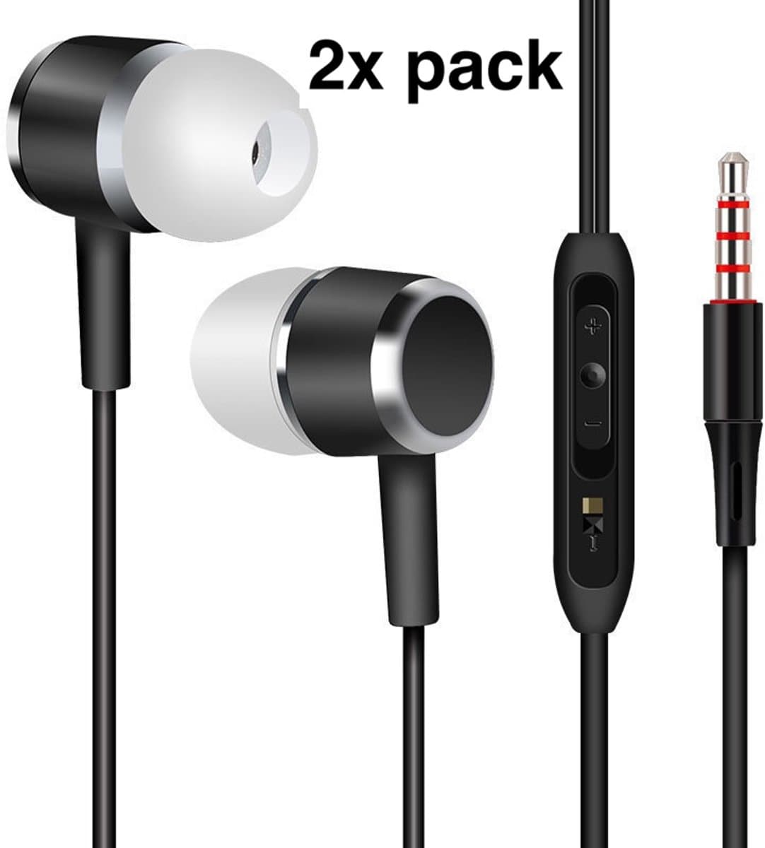 Bedrade oortjes - In Ear Oordopjes - Oortjes met Draad en Microfoon - Extra Bass - 3,5mm Jack Aansluiting - 120cm kabel - Zwart — afbeelding 1