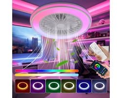 RGB Plafondventilator - Met Luidspreker - Dimbaar Met Afstandsbediening - 12 Kleuren - 60W - RGB Muziek Ventilator - Woonkamerlamp - Kroonluchter Ventilator — afbeelding 1