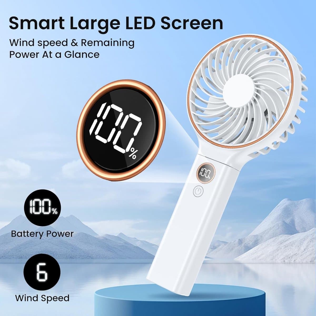 Draagbare Fan met 6 Snelheden en 4000mAh Batterij – Stil en Efficiënt voor Thuis en Buiten — afbeelding 1