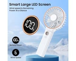 Draagbare Fan met 6 Snelheden en 4000mAh Batterij – Stil en Efficiënt voor Thuis en Buiten
