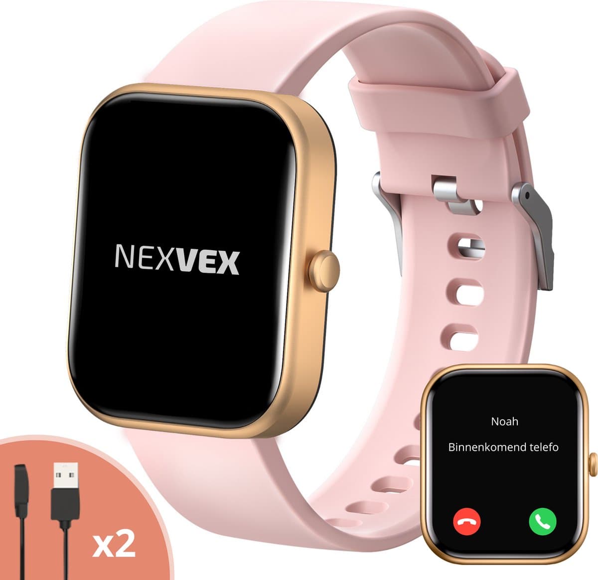 Nexvex® Deluxe Smartwatch voor Dames - Sporthorloge met Hartslagmeter - Bloeddrukmeter - Stappenteller - Sport Horloge met Belfunctie - Smart Watch Saturatiemeter - Zaklamp - Yoga - Bluetooth Activity Tracker - Android/iOS - 2.0 Inch - Rosé — afbeelding 1