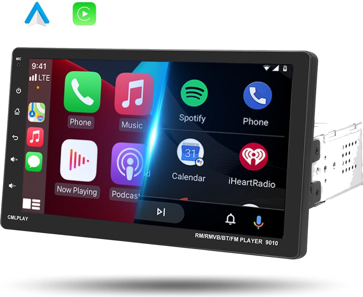 Boscer 1Din Autoradio - Apple Carplay & Android Auto - 9 inch HD verstelbaar scherm - USB, Aux, Bluetooth - Achteruitrijcamera & Microfoon — afbeelding 1
