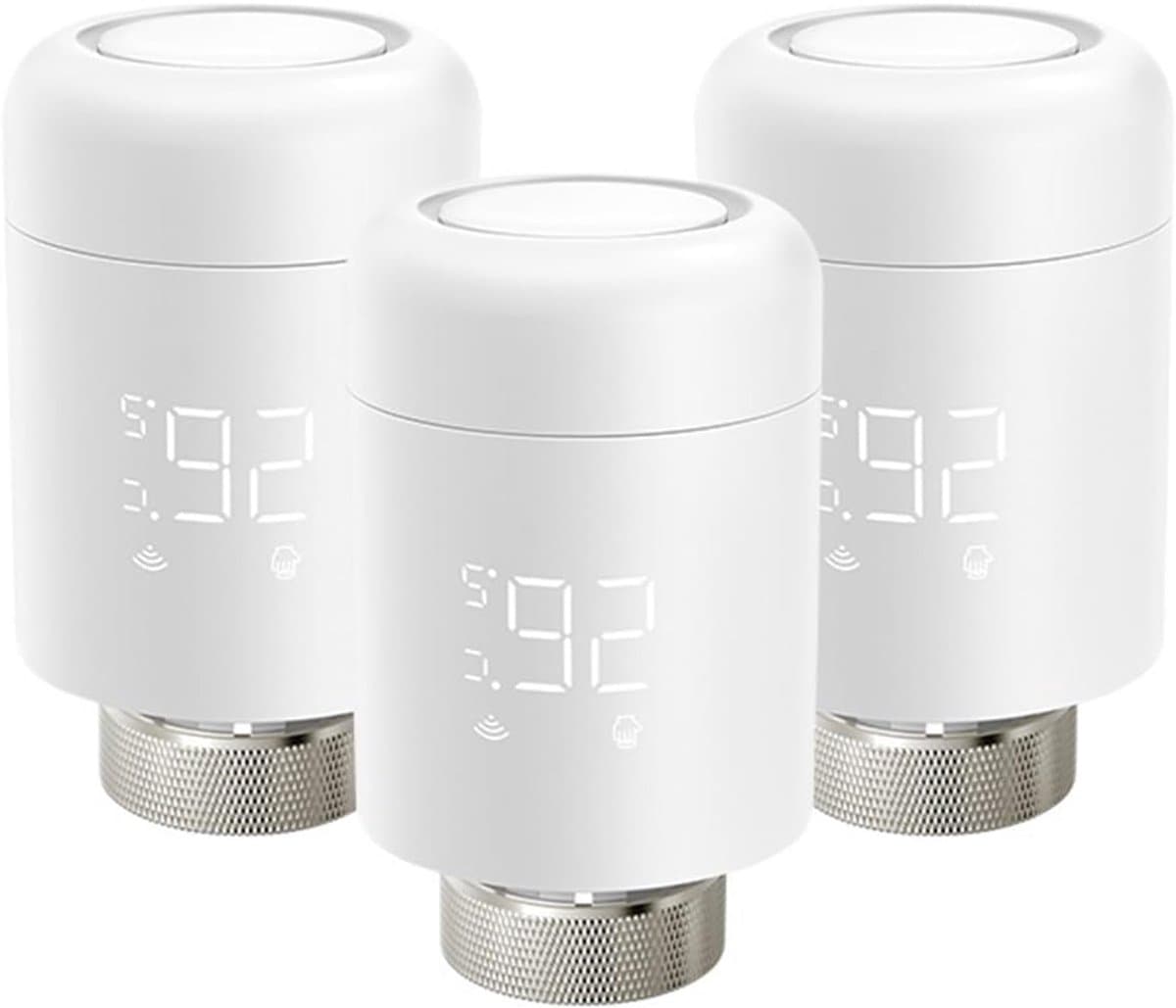 Radiator Actuator - Slimme Thermostaat - Temperatuur Regelen - App en Stem Bediening - 3 Stuks - Wit — afbeelding 1