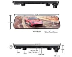 Dashcam voor Auto - 10 Inch Touchscreen Spiegelcamera - 1080P AHD Dashcam met Nachtzicht - G-Sensor - Parkeermodus - Groothoek 170° - Inclusief 6M RCC Achteruitrijcamera - Zwart