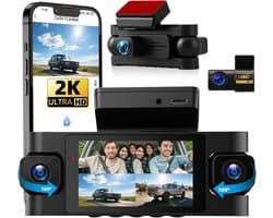 SnelShoppen - 4-kanaals spiegel dashcam met 2K + 1080p resolutie, 3 inch display, G-sensor, loop-opname, infrarood nachtzicht, parkeerhulp, GPS/WLAN-a