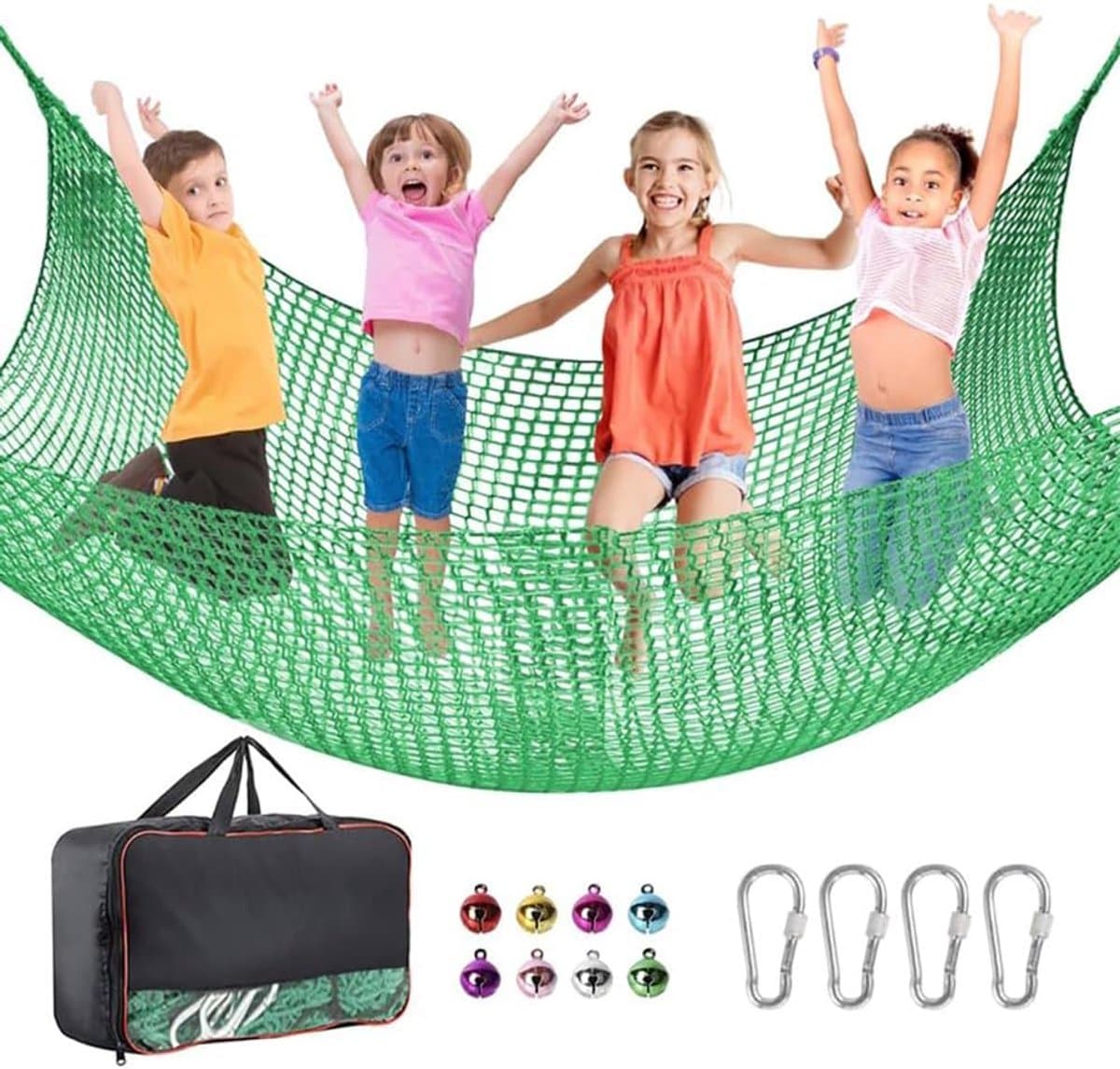valbeschermingsnet, klimnet voor kinderen en buiten, 4 mm dik touw, gaten van 4 cm, voor valbescherming buiten, speelplaats, buiten en binnen (groen, 3 x 3) — afbeelding 1