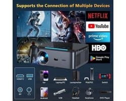 Xiwbsy - 8G Manual Focus1 - Beamer - Projector Beamer - Mini Meamer - 4k - Full HD 1080P - 1920x1080dpi - Automatische focus - met WiFi - 25000Lumens - 108W - Zwart