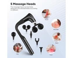 Massagepistool Dubbel - Spierherstel Apparaat - Spierontspanning Herstel - Verlengde U-Handgreep - 12 Snelheden - Zwart