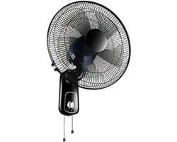 Wandventilator Elektrisch - Zwenkventilator Zwart - Ruimte Koelen - Vijf Metalen Bladen - 45 cm - Zwart
