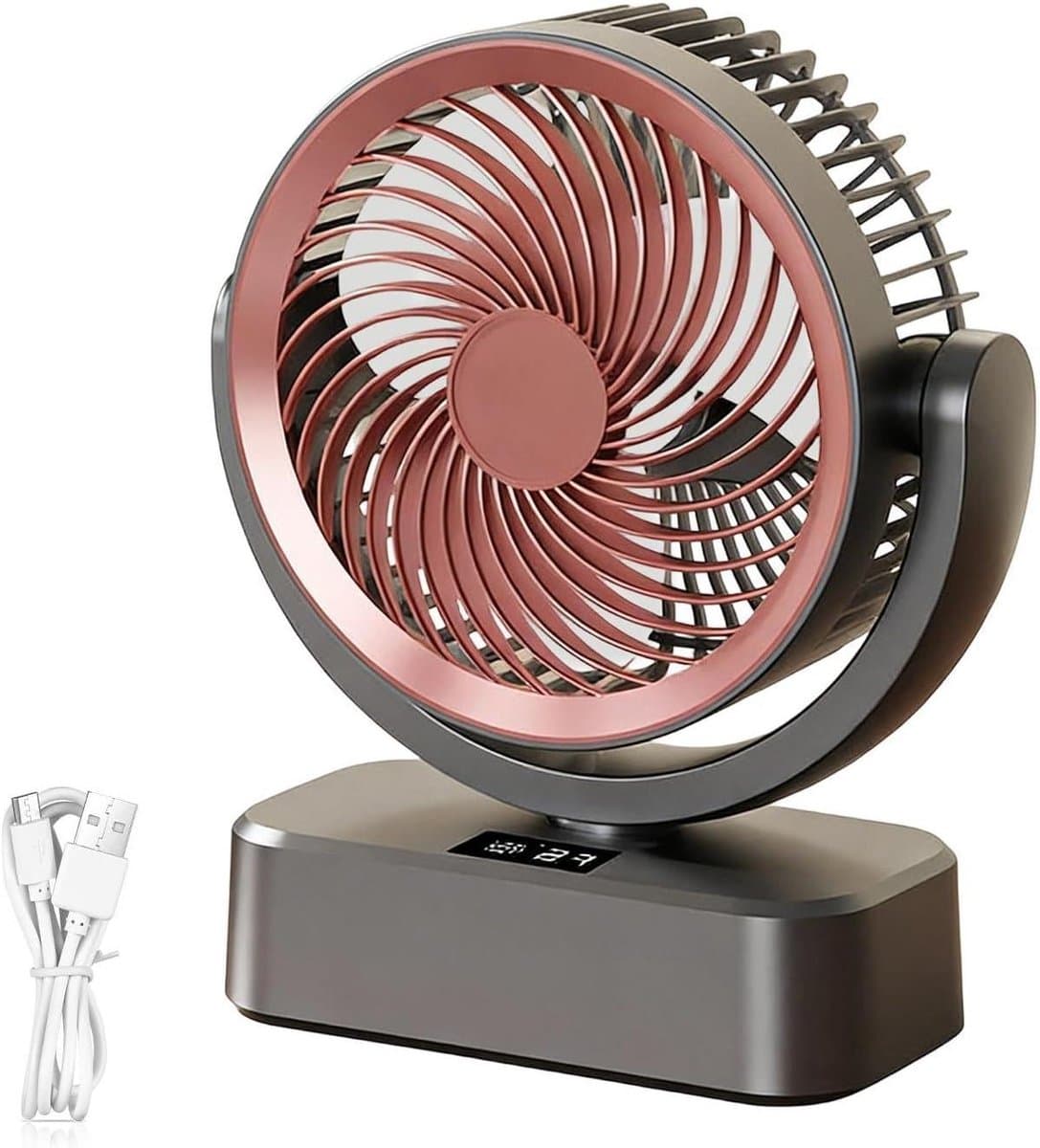 Tafelventilator - Draaibare ventilator - Verkoeling thuis - Automatische oscillatie - 12x21x12 cm - Bruin Grijs — afbeelding 1