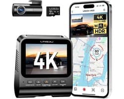 Dashcam Voor en Achter - Autocamera Video Recorder - Veilig Rijden Vastleggen - 4K+1080P Resolutie - 170 Graden Hoek - Zwart