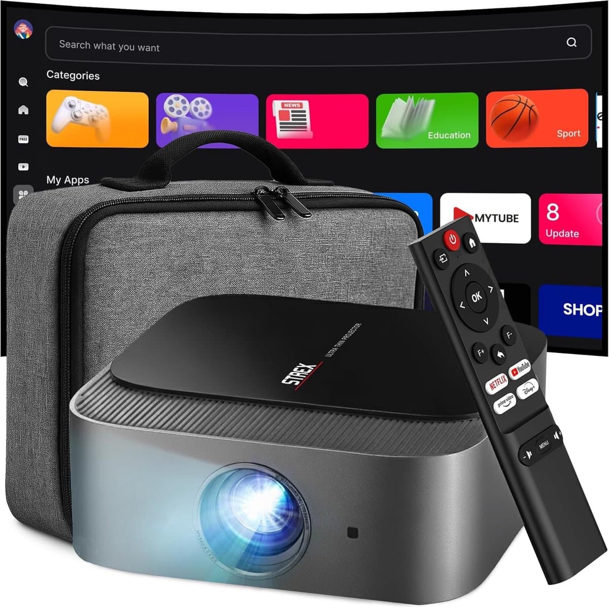 SnelShoppen - Draagbare Mini Beamer - Smart 1080P Full HD Projector met 4K Ondersteuning, WiFi, Bluetooth, Ingebouwde Speakers, Ideaal voor Thuisbiosc — afbeelding 1