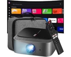 SnelShoppen - Draagbare Mini Beamer - Smart 1080P Full HD Projector met 4K Ondersteuning, WiFi, Bluetooth, Ingebouwde Speakers, Ideaal voor Thuisbiosc