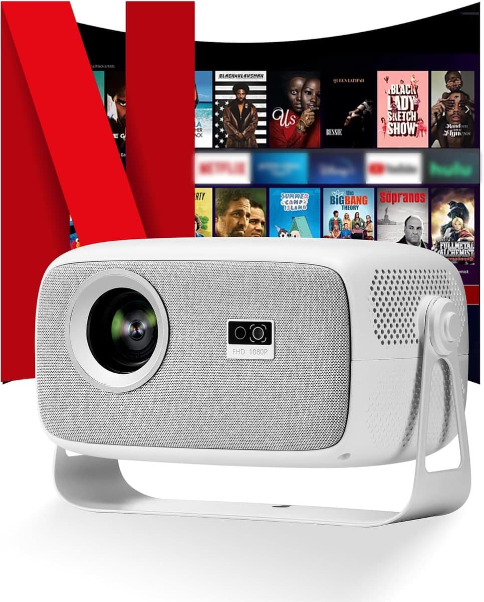 SnelShoppen - Mini-Beamer met Wifi en Bluetooth, 270° Rotatie, Geweven Stoffen Bekleding, Native 1080p Projector voor Thuis, Camping, Feest en Kindere — afbeelding 1
