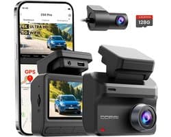SnelShoppen - 4K Dashcam Voor en Achter met AI-ISP Nachtzicht, 128GB Kaart, GPS, 5GHz WiFi 6, 3" IPS Scherm, G-Sensor, ADAS en 48U Parkbewaking