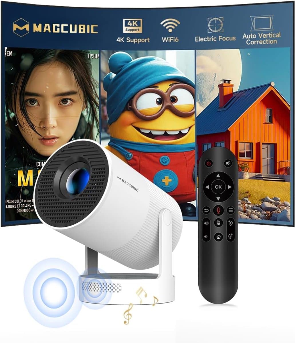 SnelShoppen - Draagbare Projector met Android 14, Miniprojector 4K 1080P Full HD, 260 ANSI, 5G WiFi, BT 5.4, Bioscoopprojector met 180° Draaibaarheid — afbeelding 1
