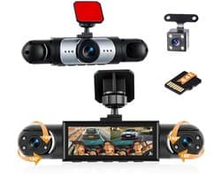 SnelShoppen - 4-kanaals auto-dashcam met 3,16 inch IPS-display, 1080p voor- en 3 x 480p camera, nachtzicht, loopopname, rijrecorder met achteruitrijhu