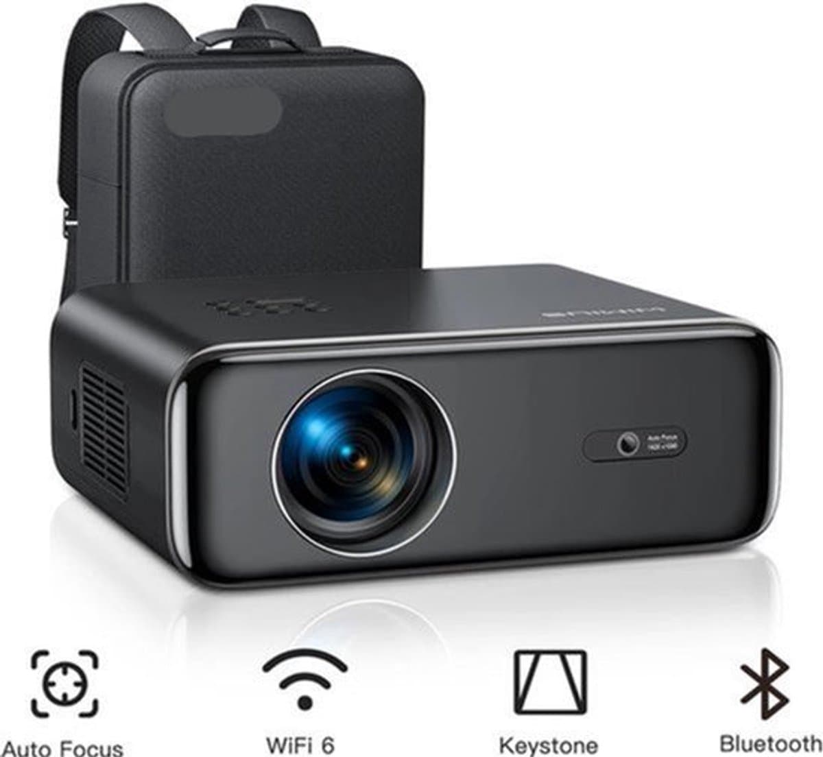 Beamer - Projector - Mini Projector - 4K - FHD 1080P - 26000 Lumen - Auto Focus & Keystone - WIFI 6 & Bluetooth – Draagbare - Home Theater Beamer – EU Plug - Zwart — afbeelding 1