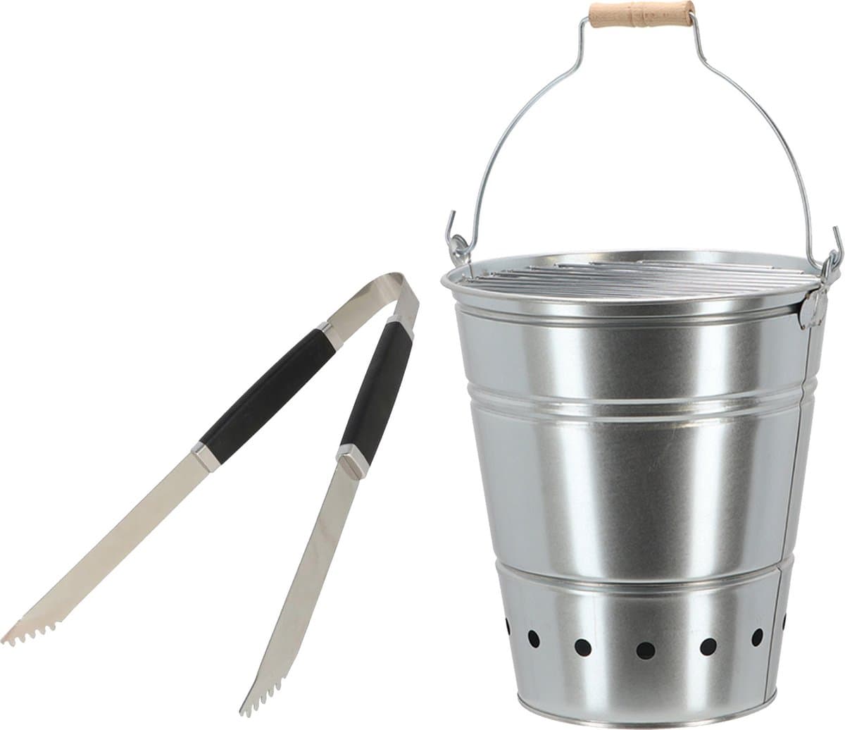 Barbecue set - houtskool BBQ emmer en tang - handig mee te nemen — afbeelding 1