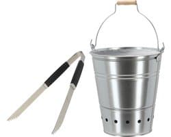Barbecue set - houtskool BBQ emmer en tang - handig mee te nemen