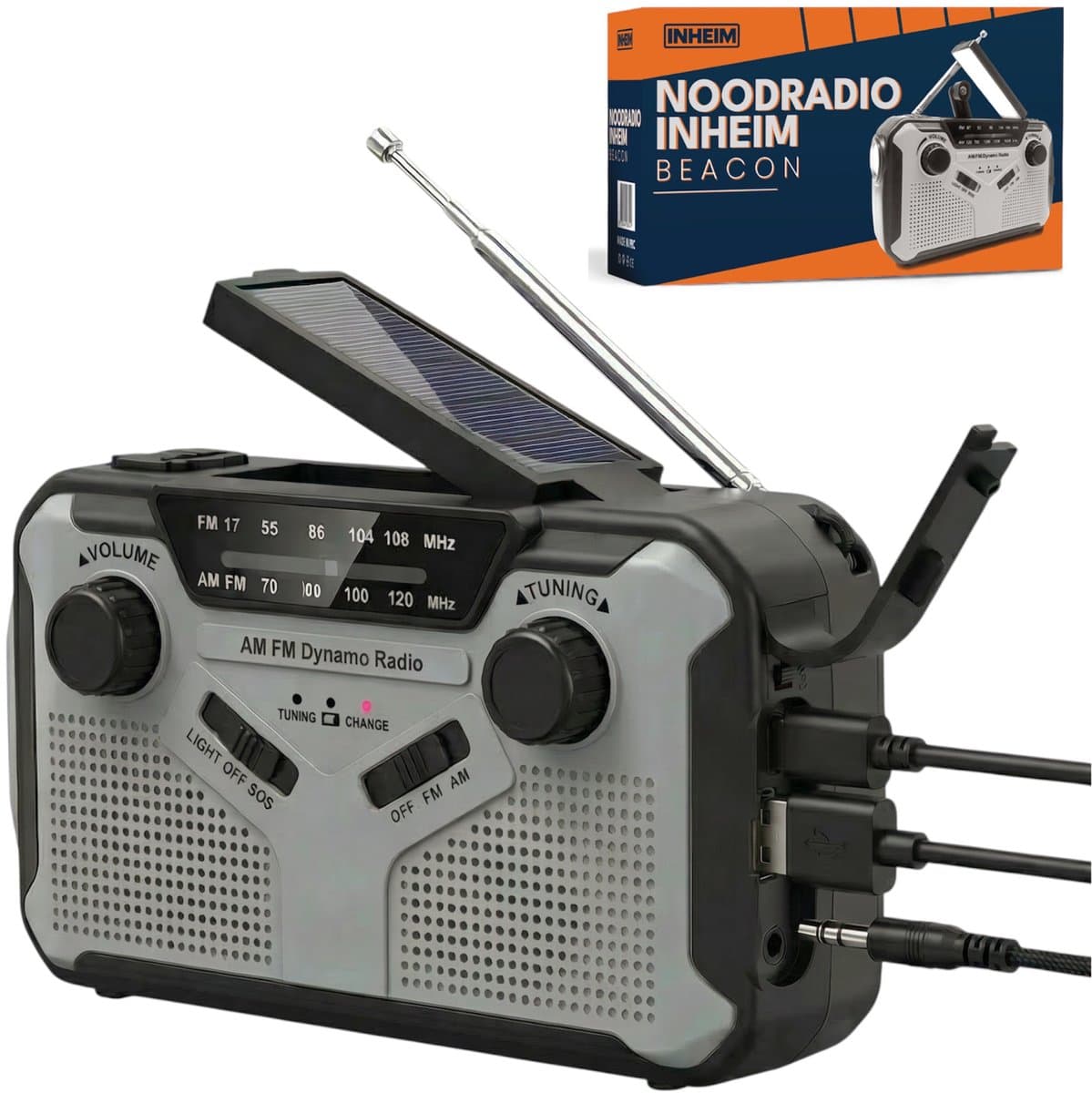 INHEIM® Beacon Noodradio - AM/FM Solar Opwindbaar - Powerbank - Zonneenergie - Noodpakket - Met Zaklamp - Opwindbaar — afbeelding 1