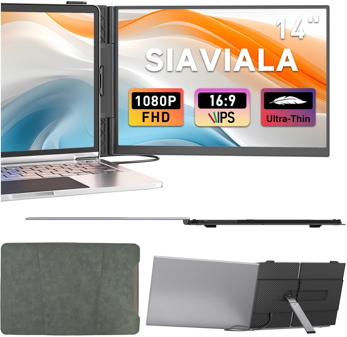Siaviala S8 14" Draagbare Monitor | Slechts 0.66kg & 1.56cm Dun | 180° Draaibaar | Universele Compatibiliteit | FHD 300 Nits — Jouw Mobiele Kantoor - 200% WerkEfficientie - Slechts 1 Kabel Nodig — afbeelding 1