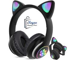 Draadloze Bluetooth Koptelefoon met FM, MP3 & LED Kattenoren–bluetooth koptelefoon–bluetooth headset– Draadloze Koptelefoon voor Kinderen–Led Verlichting –Katten Oortjes–zwart–55640