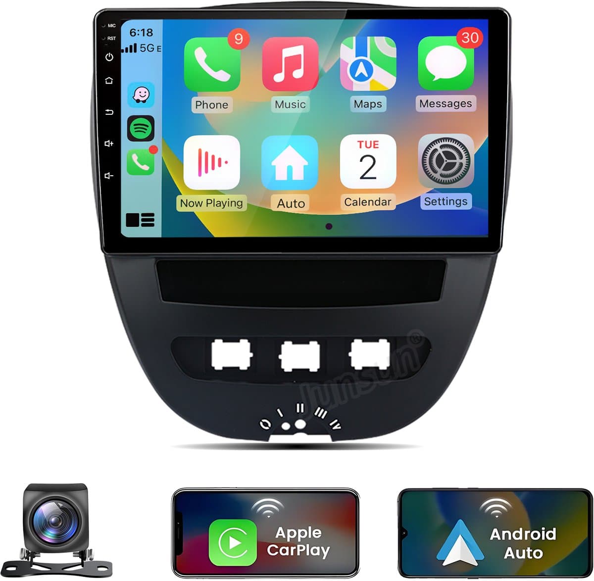 HexinexMarket Octa-Core autoradio Geschikt voor Peugeot 107, Toyota Aygo, Citroën C1 (2005-2014) - Draadloos CarPlay, Android Auto, multimediaspeler,Android 15, 4GB+64GB — afbeelding 1