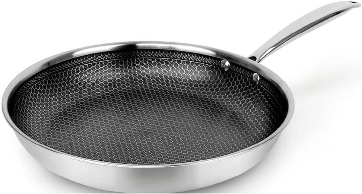 Driedubbele roestvrijstalen pan - De koekenpan met antiaanbaklaag is geschikt voor alle soorten fornuizen, inclusief inductie - Zilverkleurig, 28 cm — afbeelding 1