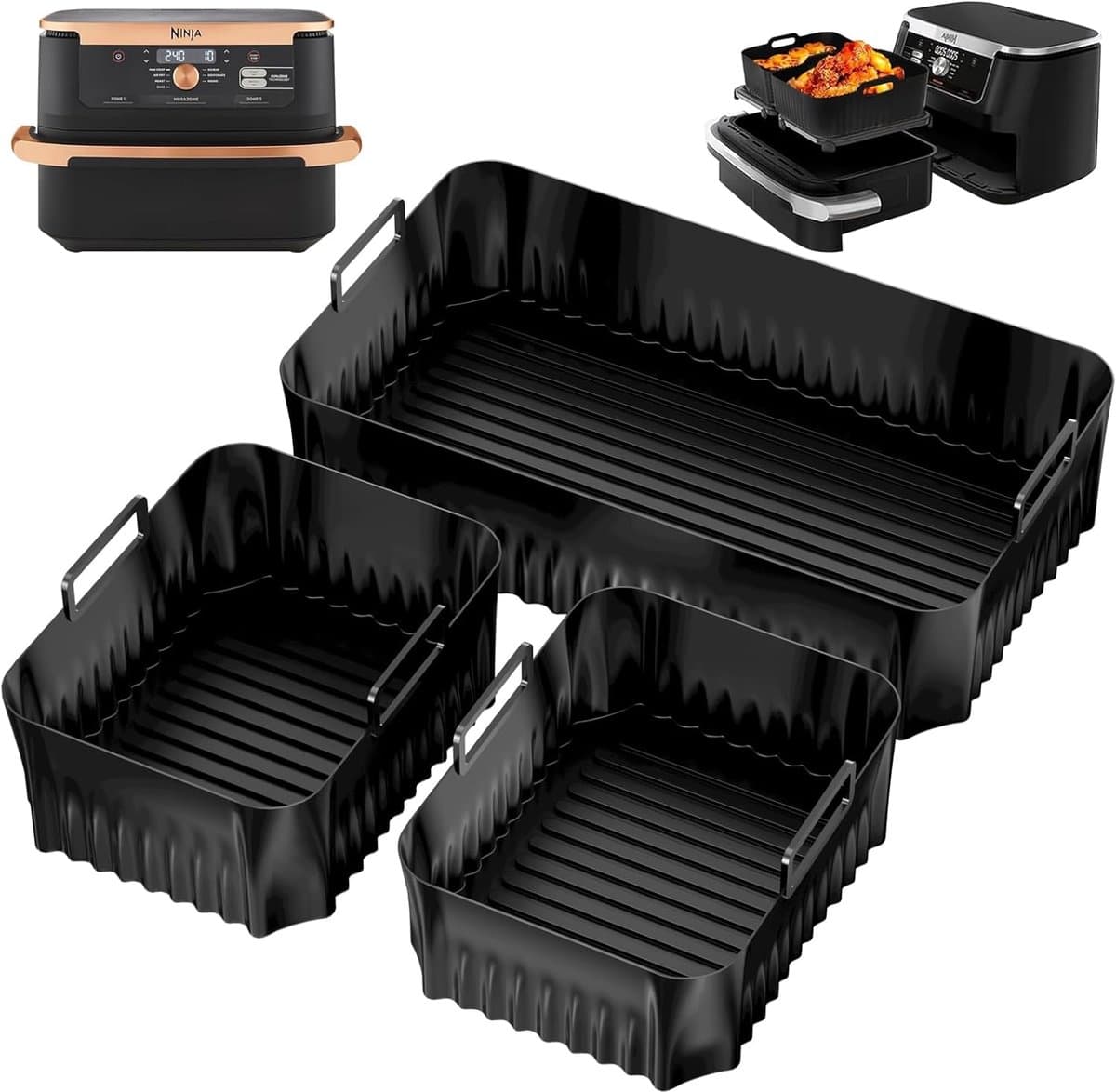 3 stuks mand voor luchtfriteuse, herbruikbaar, siliconen vorm voor luchtfriteuse, rechthoekige airfryer-houder, accessoires, mand voor airfryer, magnetron, oven — afbeelding 1