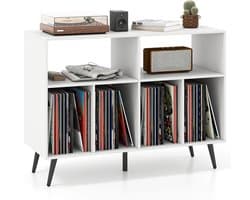 COSTWAY Draaitafel standaard 3-traps draaitafel kast met vinyl opbergplanken, opbergtafel voor vinylplaten, opberghouder voor woonkamer, muziekkamer (wit)