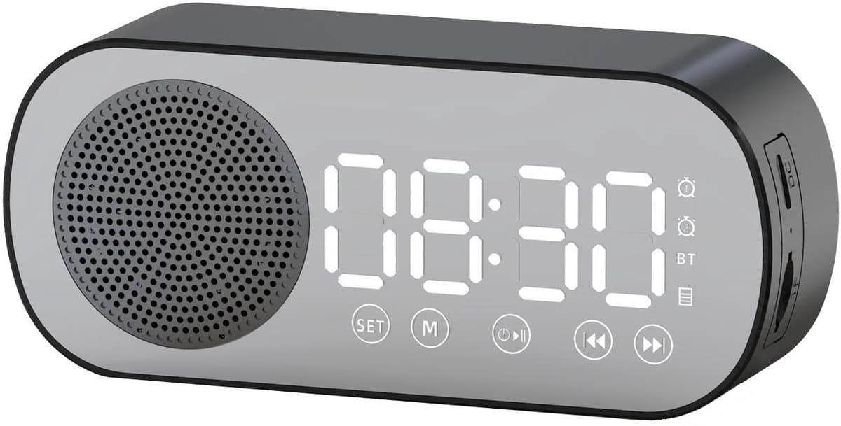 Digitale Wekker - Bluetooth Speaker - Premium Wekker - met LED Spiegeldisplay - Twee alarmen met hoog volume - Digitale Wekkerradio - Zwart — afbeelding 1