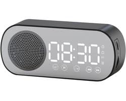 Digitale Wekker - Bluetooth Speaker - Premium Wekker - met LED Spiegeldisplay - Twee alarmen met hoog volume - Digitale Wekkerradio - Zwart