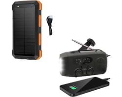 Radio Op Batterijen (Accu) Voor Rampen - Inclusief 10.000 mAh Solar Powerbank - Powerbank Zonneenergie - Radio Opwindbaar - Noodradio - Noodradio Solar Opwindbaar - Zwart