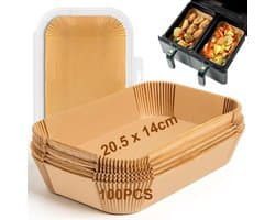 100 bakplaten voor airfryer, olievrije airfryeraccessoires, compatibel met verschillende airfryers op de markt.Rechthoek,20*14*4.5cm